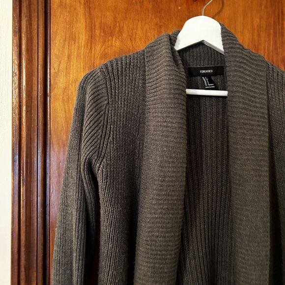 Forever 21 Cardigan Sweater Gray Ribbed Thick Knit Open Front Classic Minimalist - Picture 2 of 8